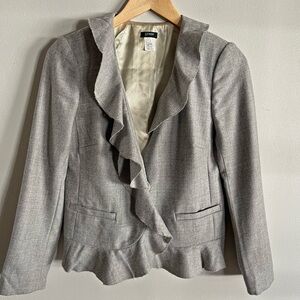 J.Crew Wool Ruffle Blazer Gray Jacket Size 2 Peplum Trim Style 17863 Classic